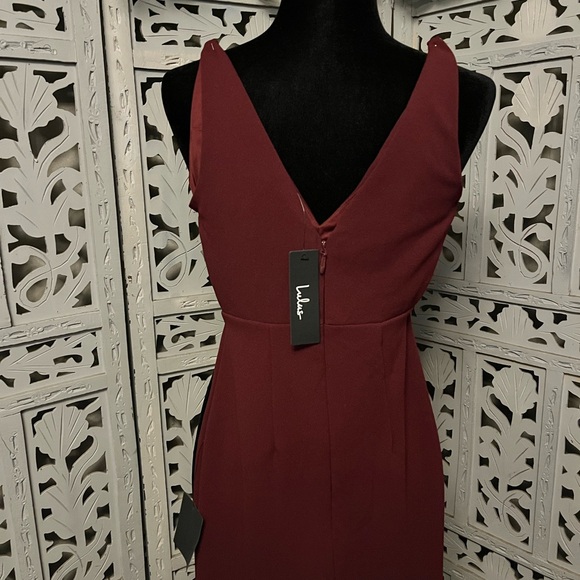 NWT! LULUS LOVELY MAROON RED FITTED WITH TRUMPET SKIRT SLEEVELESS FORMAL DRESS - Picture 6 of 9